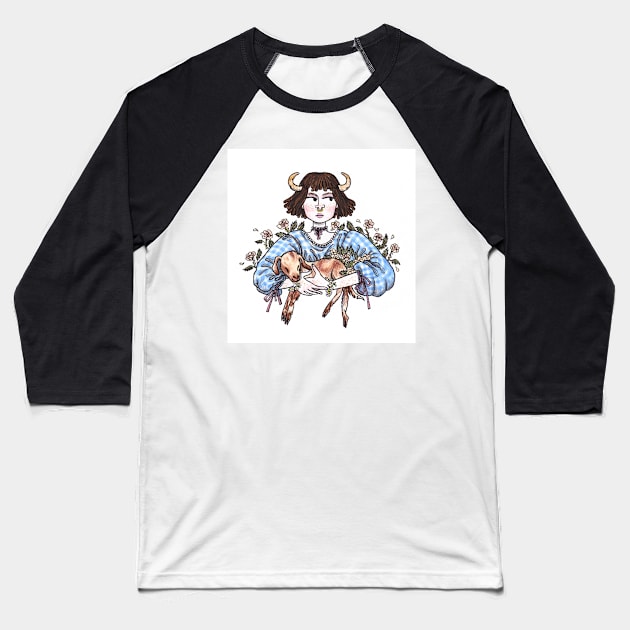 Billie And The Kid cow-girl with baby goat Baseball T-Shirt by sadnettles